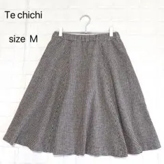 Te chichi 千鳥格子 フレアスカート ブラック ホワイト M 上品 秋冬