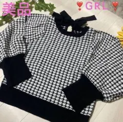 ❣️ＧRＬ❣️【Ｌ】ニット　セーター　ショート丈　ネックリボン　千鳥柄　美品