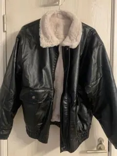 ブラックレザー フェイクファー ジャケット