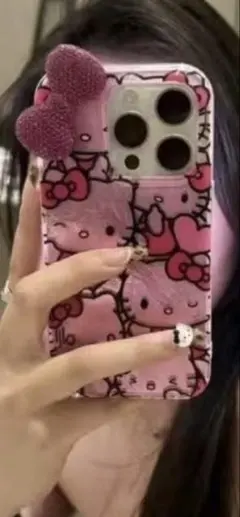 ハローキティ リボンピンクソフトケース　キティ総柄　ギャル　iPhone16