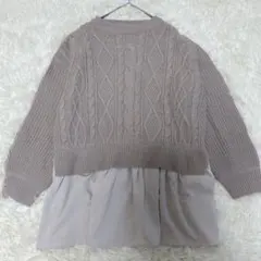 グラシア (M)長袖 ニット セーター 異素材ドッキング ケーブル編み ピンク系
