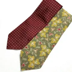 美品 ネクタイ2本セット 148cm 秋色 小紋＆リーフ ボルドー/オリーブ