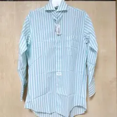 新品 M ミントグリーンストライプ 長袖ドレスシャツ 綿100% スーツセレクト