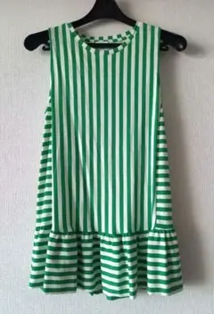 WOIF&RITA☆グリーン×ホワイト☆ストライプ☆ノースリーブ☆ワンピース美品のサムネイル