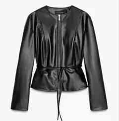 ZARA フェイクレザーペプラムジャケット S ブラック レディース