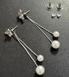 ピアス シルバー 蝶 クリスタル パール タッセル ロング#C384-2