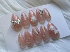 329♡ネイルチップ ワンホン フレンチガーリー マグネット 春ネイル