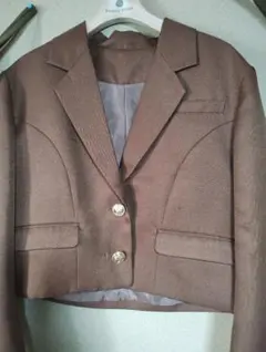 ブラウンショートジャケットとチェックスカートセット卒業式入学式フォーマルスーツ