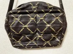 LONGCHAMP レザーショルダーバッグ 黒金ロゴ