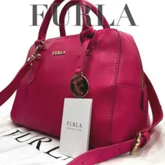 【良品】フルラ 2way ショルダーバッグ　ハンド　チャーム　ピンク　斜め掛け