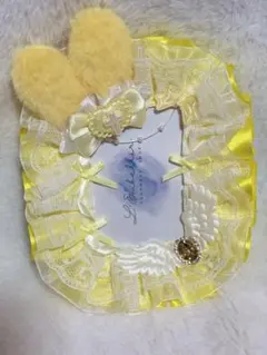 デコ硬質ケース B8 黄色×白 リボン うさ耳 ビジュー フリル