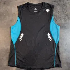 DESCENTE メッシュスポーツウェア ノースリーブ黒/青