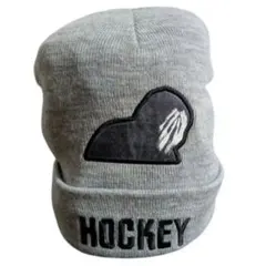 美品 HOCKEY 刺繍 グレー ロゴ ニット帽 ビーニー 古着 メンズのサムネイル