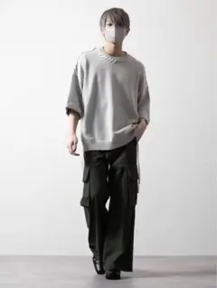 新品タグ付き【CLEL】ハンドステッチ 半袖サイドレースニット　グレー　M