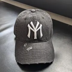 ビンテージ　デニム　刺繍　ロゴ　ベースボール　キャップ　ストリート　ブラック