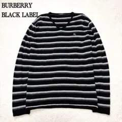【BURBERRY BLACK LABEL】ボーダーニット 刺繍ロゴ 綿 羊毛のサムネイル