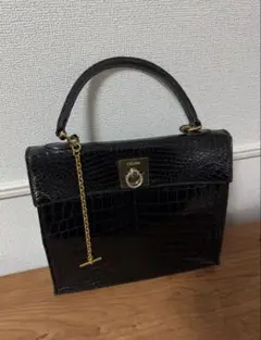 クロコダイルハンドバッグ2way仕様 ブラック。 クロコダイルSkin 