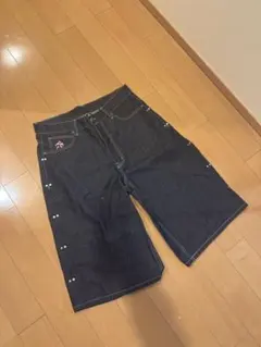 ANTIMID デニムショートパンツ インディゴ 刺繍ロゴ - メルカリ
