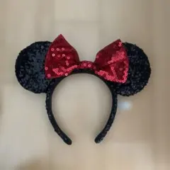 ミッキー耳カチューシャ 黒と赤のスパンコール