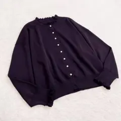 [ユキエモン]フリル付き黒ニットカーディガン FEKETE カーディガン knit frill cardigan / ニットフリル