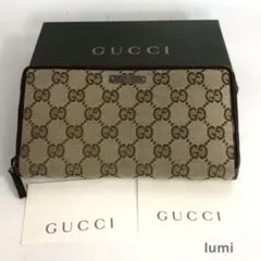 GUCCI グッチ GGキャンバス ラウンドファスナー 長財布 レディース