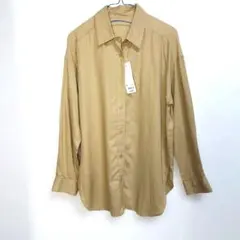 GU Woman リネンブレッド オーバーサイズ シャツ 長袖 ベージュ S