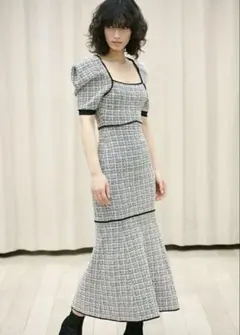 SNIDEL スナイデル チェック柄ニットロングワンピース 半袖