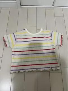 マルチボーダー リブ 半袖Tシャツ メロウ加工のサムネイル