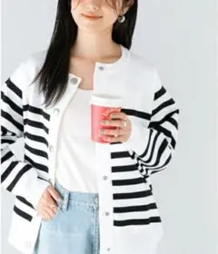 ナノユニバース　カーディガン　ボーダー　厚手　ポケット