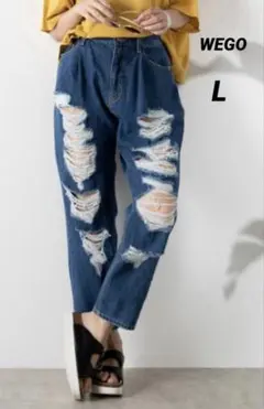 《WEGO》クラッシュデニムパンツ ハイウエスト ダメージジーンズ