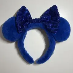 東京ディズニー ミニーマウス　スパンコール　カチューシャ　ブルーもふもふ