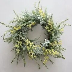 【週末限定】春を呼び込むミモザのリース　玄関リース　ミモザリース　造花　35cm