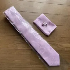 ピンクペイズリー ネクタイ カフスボタン ポケットチーフセット 礼装　フォーマル