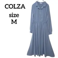 COLZA　フレアワンピース　ロングワンピース　パールボタン　くすみブルー　М