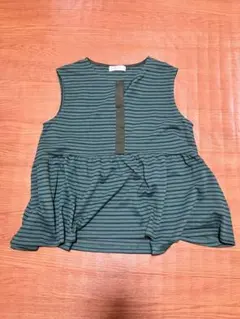 ダークグリーン ストライプ ノースリーブチュニック