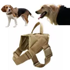 犬用ハーネス ナイロン製 犬ミリタリーハーネス ハンドル付け Lサイズ カーキ