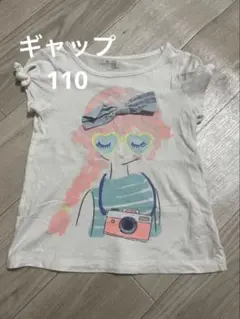 ３日間限定　ベビーギャップ 110 Tシャツ 女の子 白 リボン カメラ柄