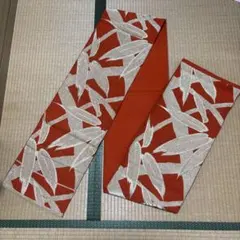 美品/袋帯/オレンジ/金色笹/ヴィンテージ/モダンデザイン