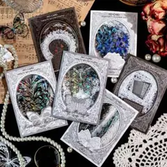 【M49】シール 6種120枚 PETステッカー 蝶々 フレーム コラージュ素材