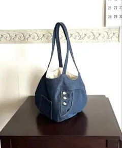 デニムリメイクのバルーンバッグ　ショルダーバッグ　ハンドメイド