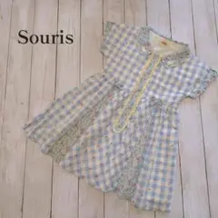 Souris スーリー ギンガムチェック柄 花柄ワンピース レース リボン
