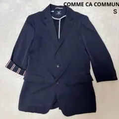 【コムサコミューン】レディースジャケット 7分袖 伸縮性 ネイビー Ｓ