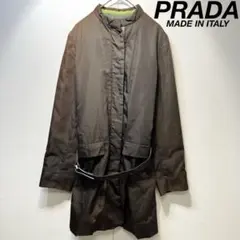 希少 PRADA 上質 ベルト付き レザー ナイロン ダウンコート 38