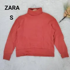 ザラ メンズスウェット(S)赤茶 コットン タートルネック プルオーバー