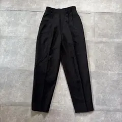 レディース ウールパンツ 黒 タック スラックス ハイウエスト