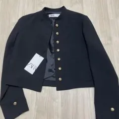 ZARA ブラック ノーカラージャケット