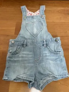 デニムショートオーバーオール ハートポケット　80-90サイズ　デニム