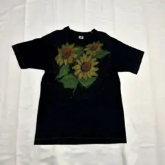 90s Sunflower アートTシャツ ヒマワリ　ブラック　usa製　半袖