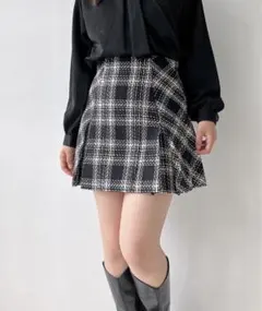 AS KNOW ASplus／プリーツミニスカート ツイードチェックミニスカート