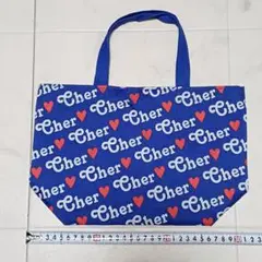 Cher ロゴ入り 総柄 トートバッグ 青